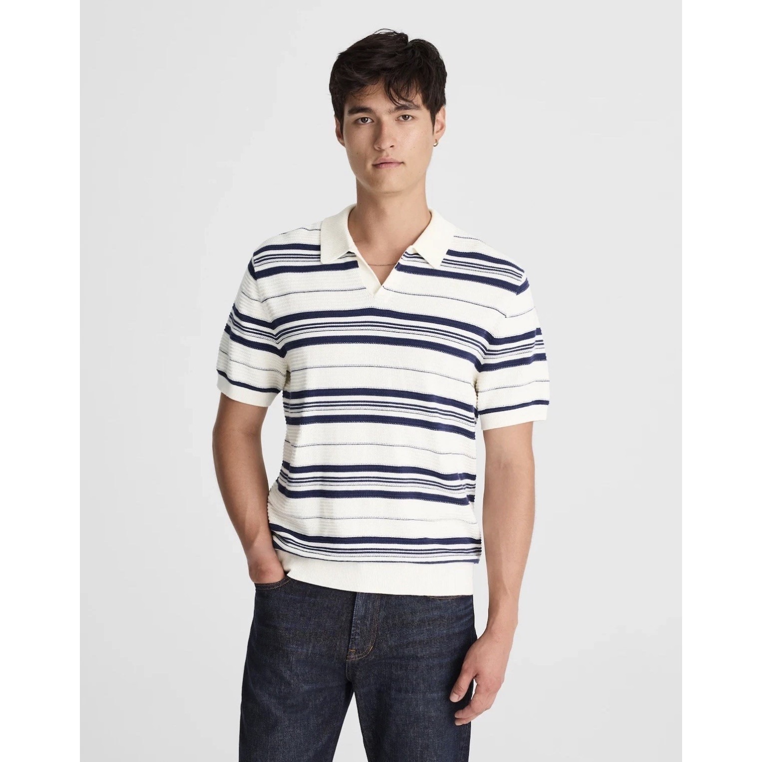 Madewell Striped Johnny-Collar Sweater Polo, Men's Small